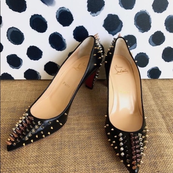 Christian Louboutin Blk Leather Spike Dinosa Pumps - Picture 3 of 8